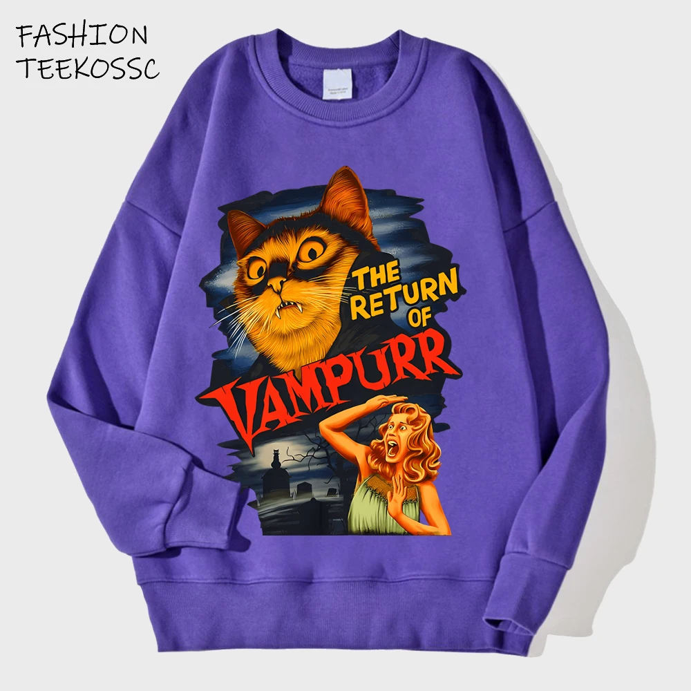 

The Return Of Cat Printing Sweatshirt For Man Fleece Loose Clothing O-Neck Autumn Warm Pullover Unisex Casual Long Sleeve