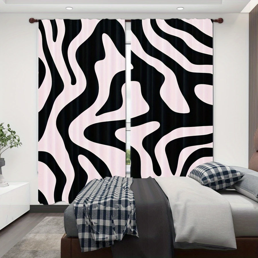 2PCS Digital Printed Curtains with Pink Ink Zebra Design, Stylish Window Drapes for Living Room Bedroom Home Decoration