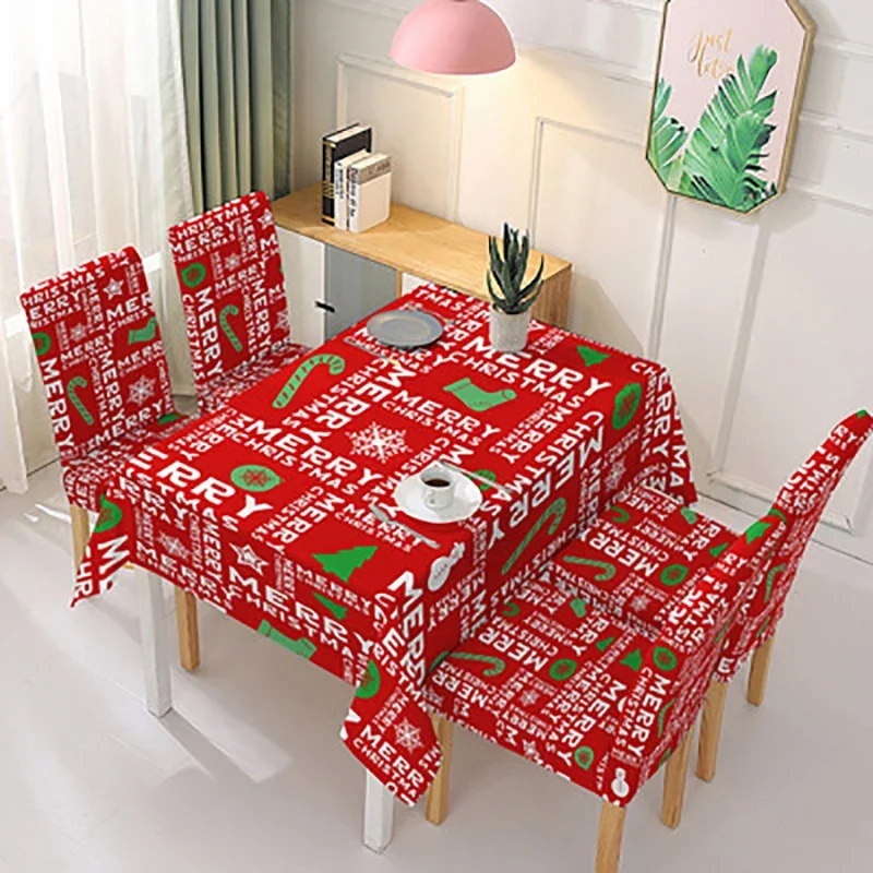 Christmas Tablecloth Chair Cove Tablecloth Kitchen Table Decor Santa Claus Table Cover Elastic Waterproof Home Textile hot