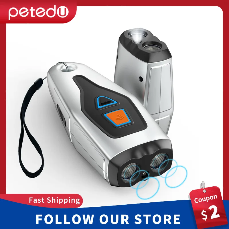 Ultrasonic Repeller Dog Barking Control Device Anti Barking Device with Dual Ultrasound Head High Power 32 FT Range Rechargeable
