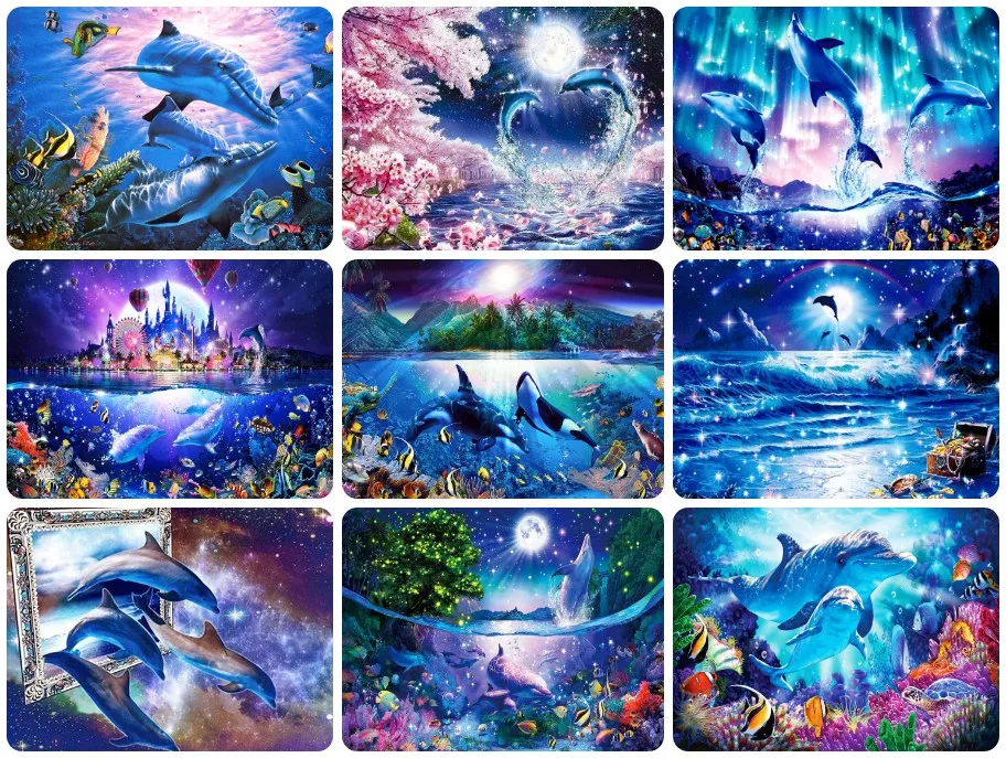 

DIY Fantasy Dolphin Jigsaw Puzzle, Colorful Underwater World with Tropical Fish, Magical Ocean Art for Home Decor