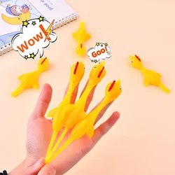 20pcs Novelty Catapulted Ejection Chicken Toy Light Rubber Finger Prank Flying Toy Slingshot Chicken Finger Toys Turkey Sticky