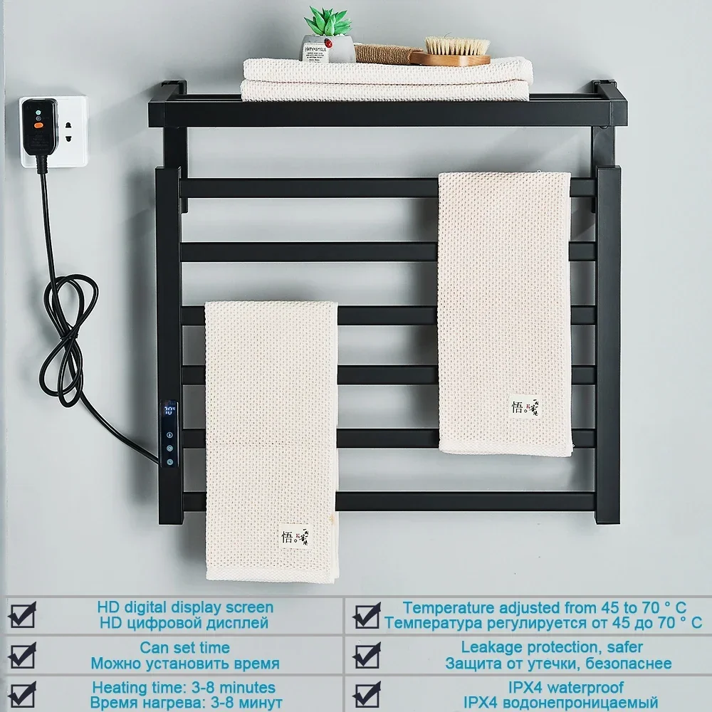 Imagem -02 - Banheiro Toalheiro Elétrico Display Digital Temperatura Controle de Tempo Toalha Aquecedor Trilho Casa Inteligente Barra de Alumínio Aquecida
