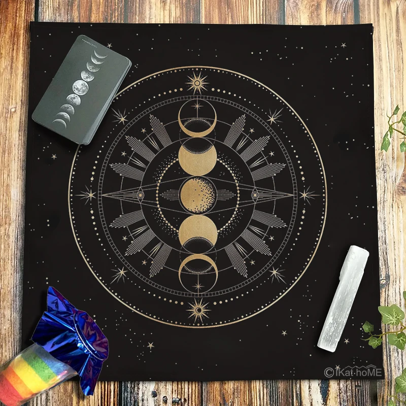 Moon Phase Starry Night Tarot Tablecloth Board Game Crystal Pendulum Altar Cloth Velvet Oracle Cards Reading Pad Boho Home Decor