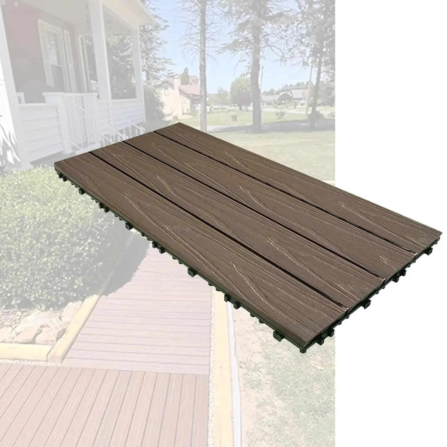 1/6/12 pcs 12x24 Inch Patio Deck Tiles, Waterproof Non-Slip Wood Plastic Composite Outdoor Flooring, Snap-Together, 6 Pcs/ 1㎡ fo