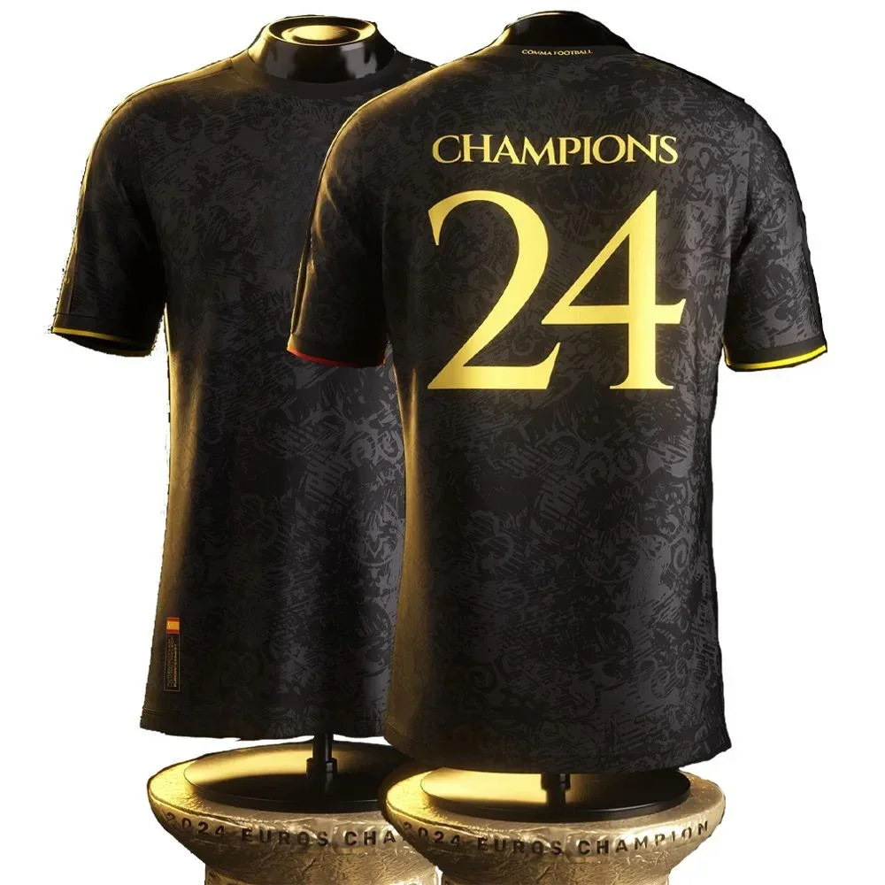 2024 New Champion Black Oversized Men's Football Jersey High Quality Breathable Sweat-absorbing Children's Adult T-shirt