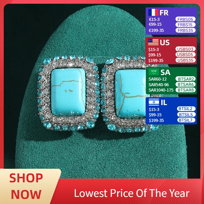 

Vintage Wedding Natural Stone Square Blue Earrings Stud Luxury Rhinestones Antique Woman Outfits Accessories Jewelry New 2025