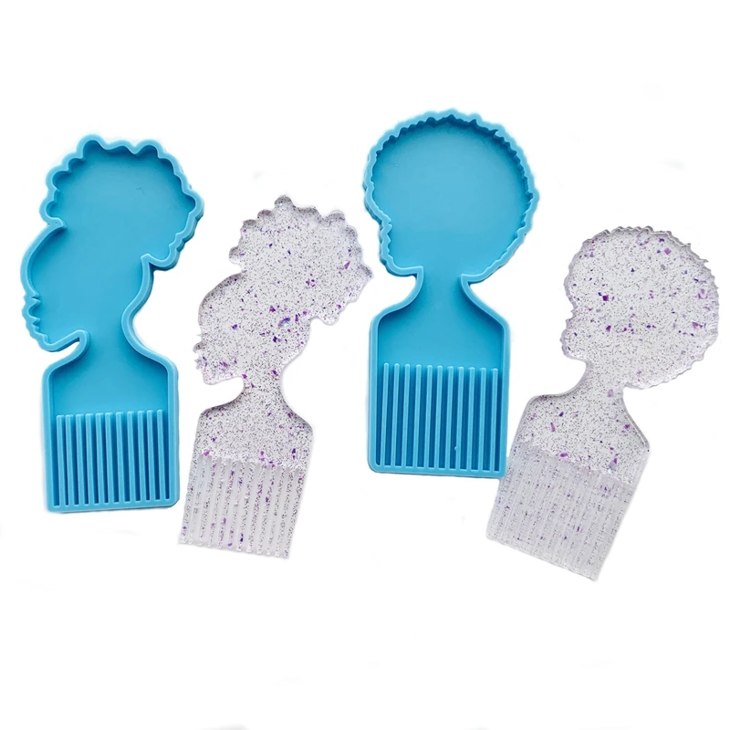 Afro Female Hair Pick Comb Resin Molds Head Large Beauty Silicone Molds For Resin 2 PCS