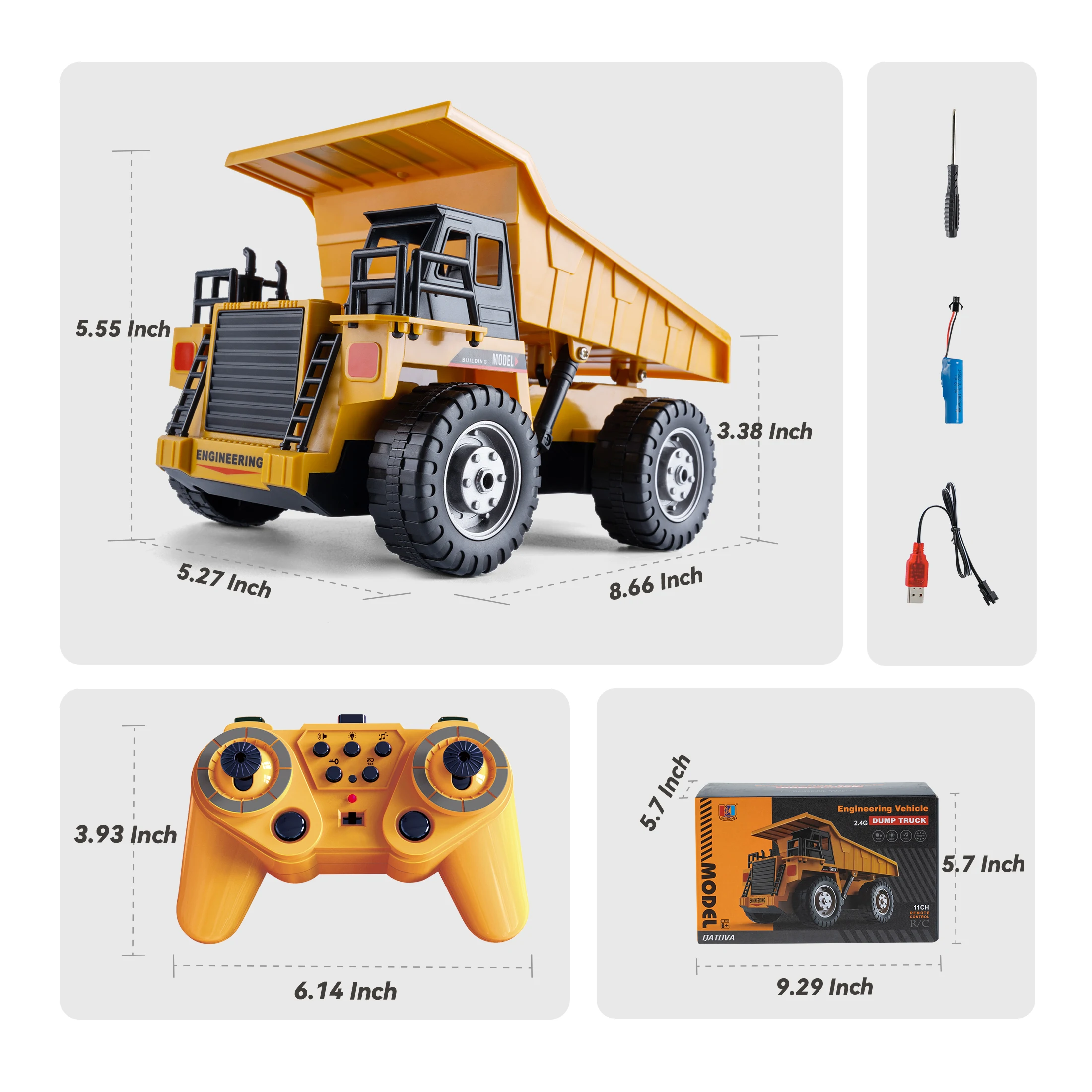 2.4G Escavatore telecomandato Autocarro con cassone ribaltabile Modello RC Auto Giocattolo Lega di plastica Simulazione Veicolo da costruzione per regali di compleanno per bambini