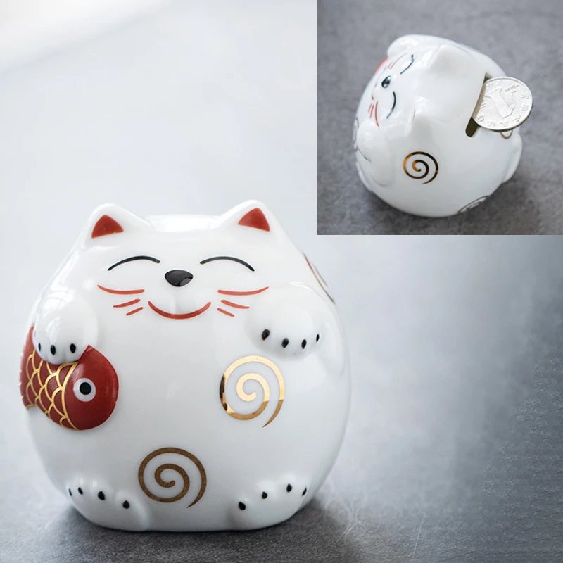 السيراميك محظوظ القط أصبع البنك توفير عملة صندوق توفير المال قطة الحظ زخرفة تمثال تمثال فنغ شوي الحرفية ديكور المنزل #1