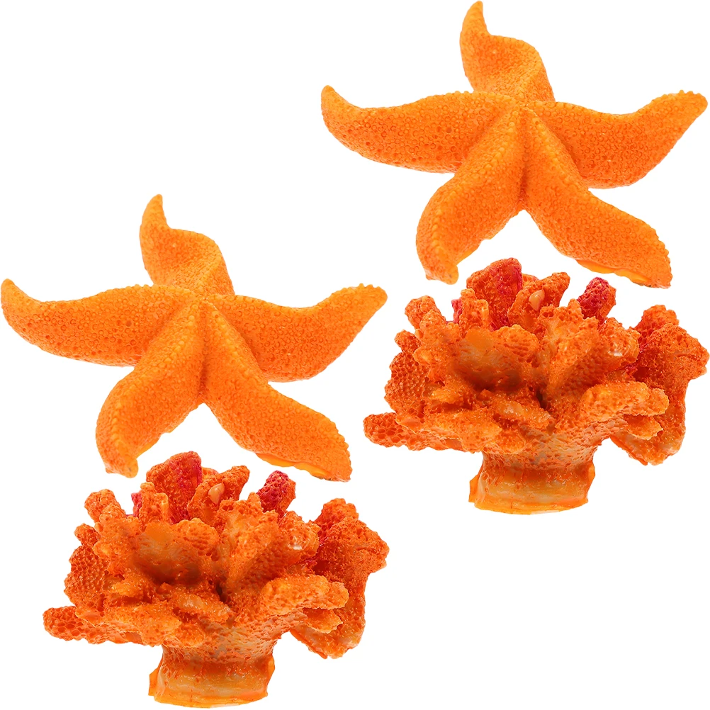 

4Pcs Coral Starfish Set Artificial Coral Ornament for Aquarium Decoration Fish Tank Accessory