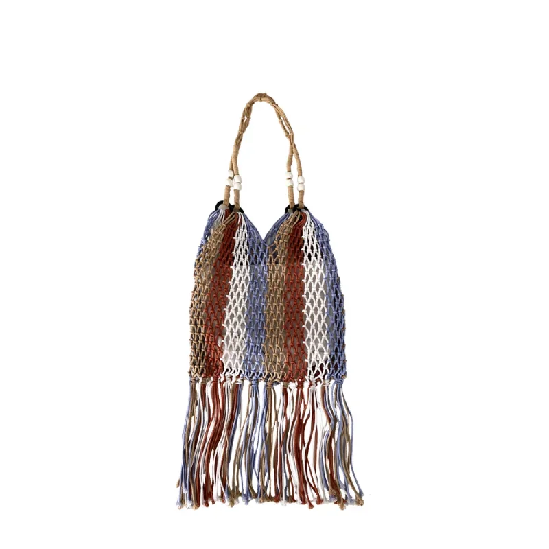 Bolsos de hombro de rejilla con borlas bohemias para mujer, Bolsos De Mujer tejidos de cuerda colorida, bolsos de señora hechos a mano, bolso de