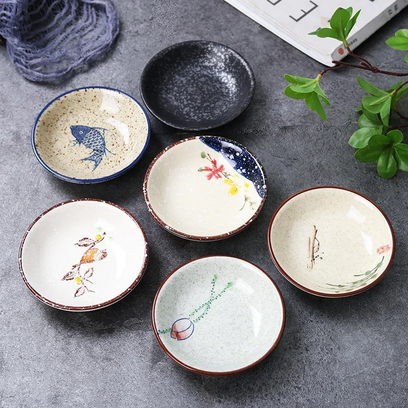 

Ceramic Season Dish Japanese Flower Bird Pattern Porcelain Taste Plate Round Small Plate Dipping Saucer Dish Kitchen Tableware