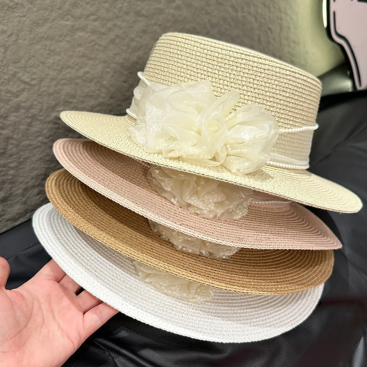 Summer Straw Hat French Flat Top Beach Sun Cap, New Fashion Wide Brim Sanya Holiday Hat, Elegant Fedora