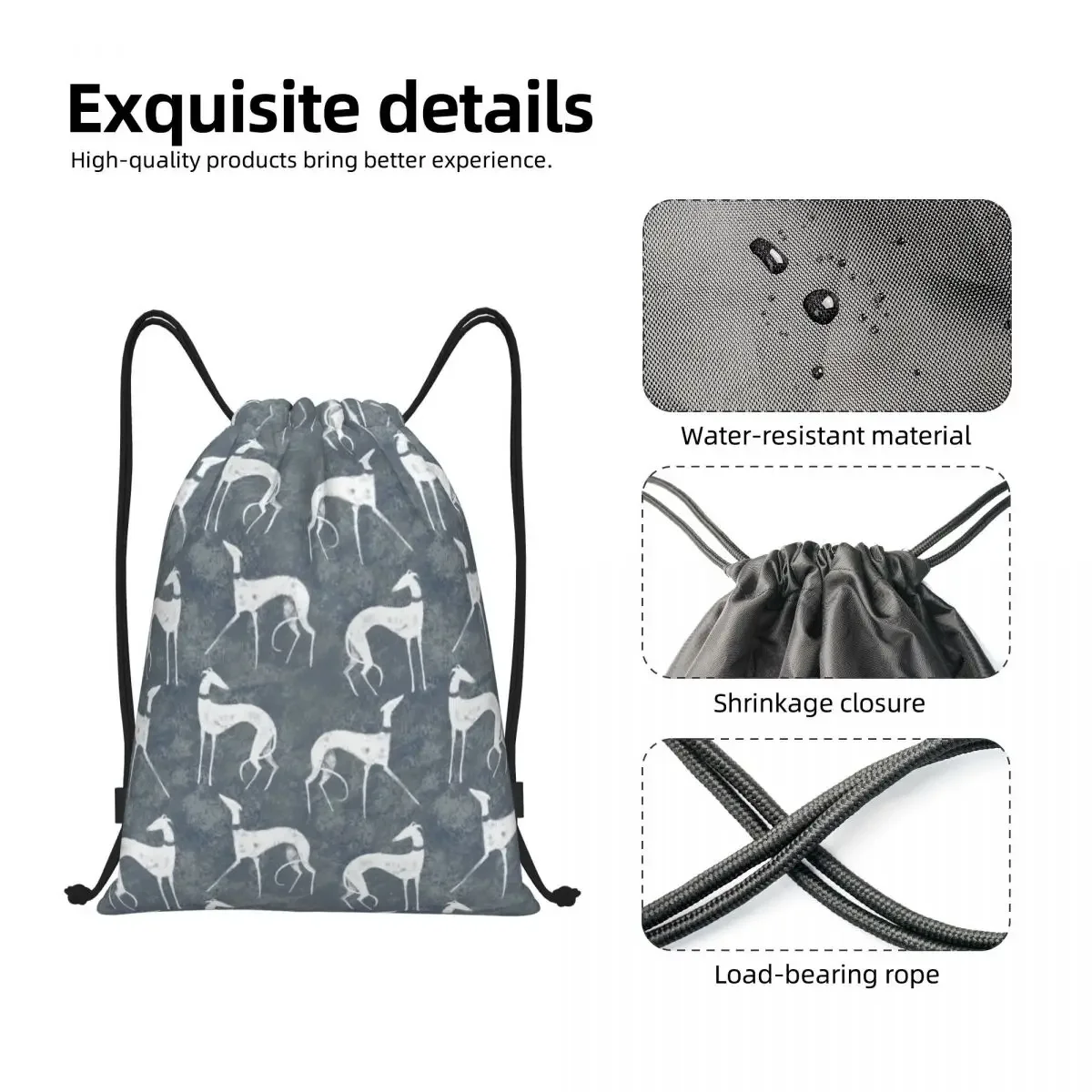 Custom White Galgos Drawstring Bag Men Women Foldable Gym Sports Sackpack Whippet Greyhound Hound Dog Shopping Storage Backpacks