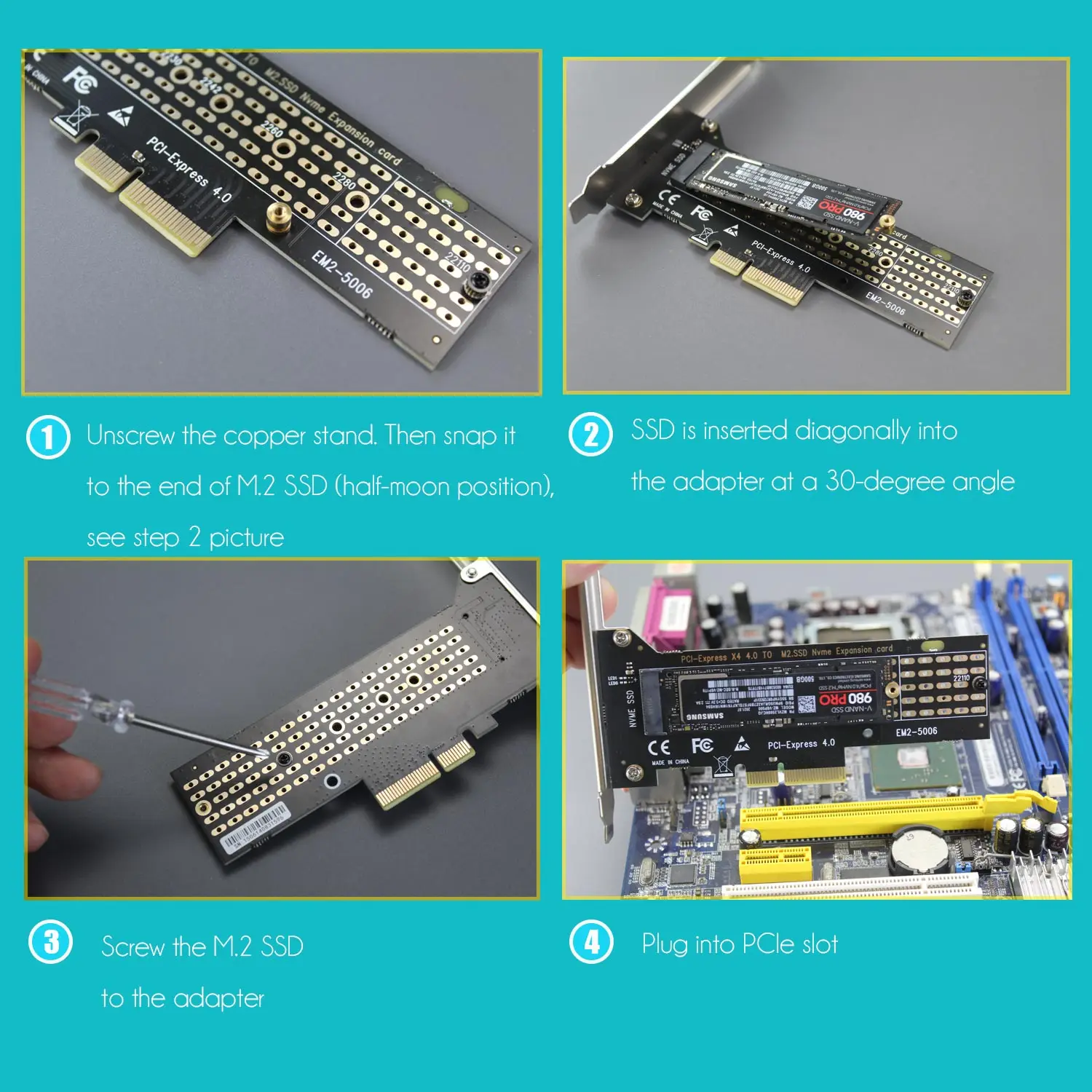 PA-22110 NVMe to PCIe 4.0 X4 Adapter for M.2 NVMe SSD, Support 22110/2280/2260/2242/2230 Size - Image 6
