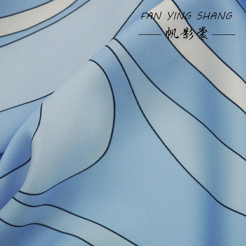 2026 Sky Blue Abstract Art Fashion Twill Fabric For Dress Telas Para Costura Tissus Couture ткань Cloth Sewing Diy