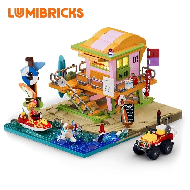 

Конструктор Lumibricks New Road Travel Series: Пляжная станция спасателей, уличная сцена, модель для сборки