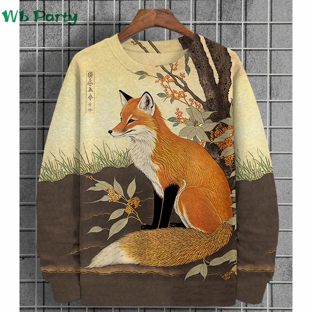 Ropa con estampado de animales para hombre, camiseta de manga larga con estampado 3D de Ukiyo-E, camisetas con gráficos de animales, ropa con cuello