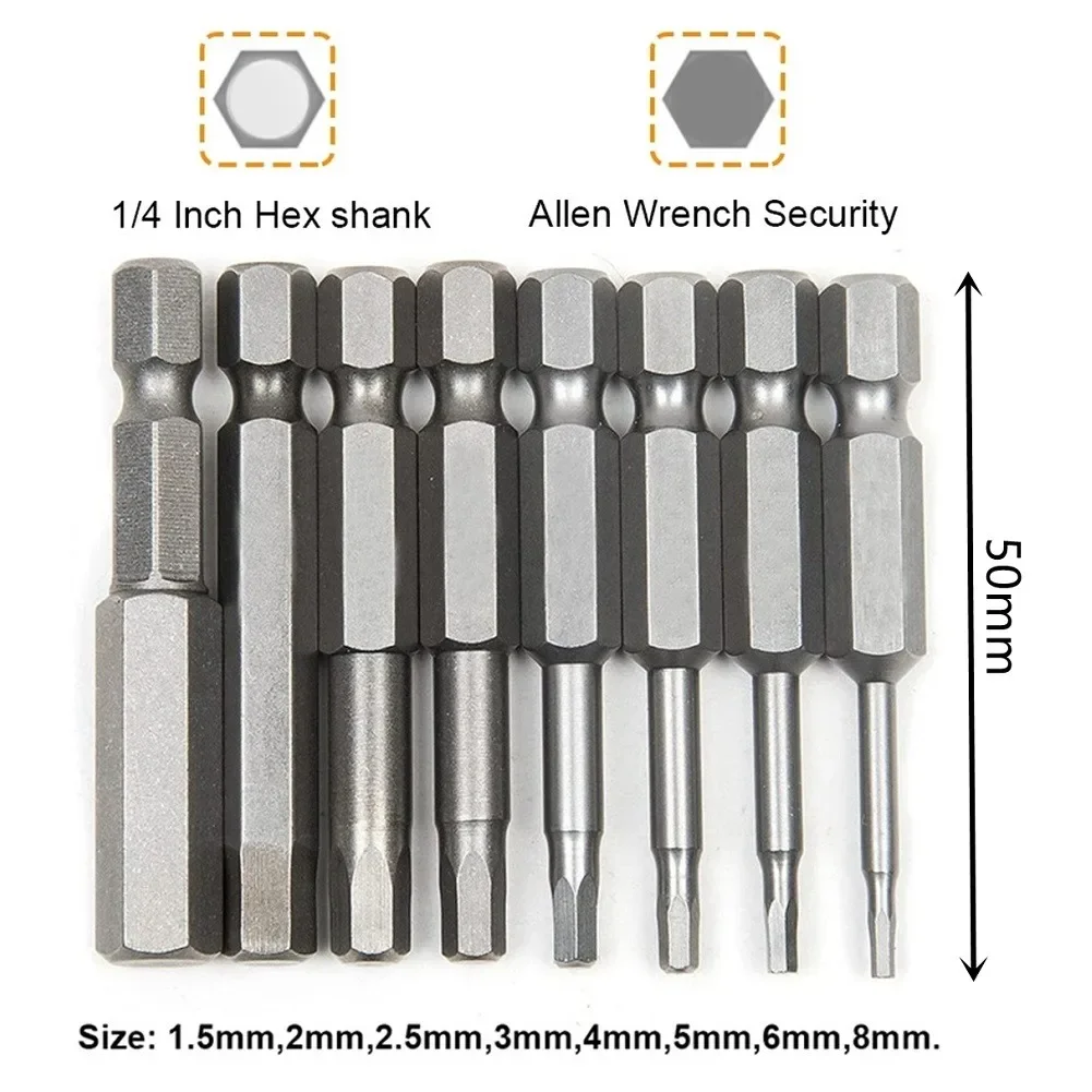 8PCS 1/4 Inch Hex Shank Allen Wrench Drill Bits Set Magnetic Hexagon Screwdriver Bits 1.5-8mm Screwdriver Bits Magnetic Tip