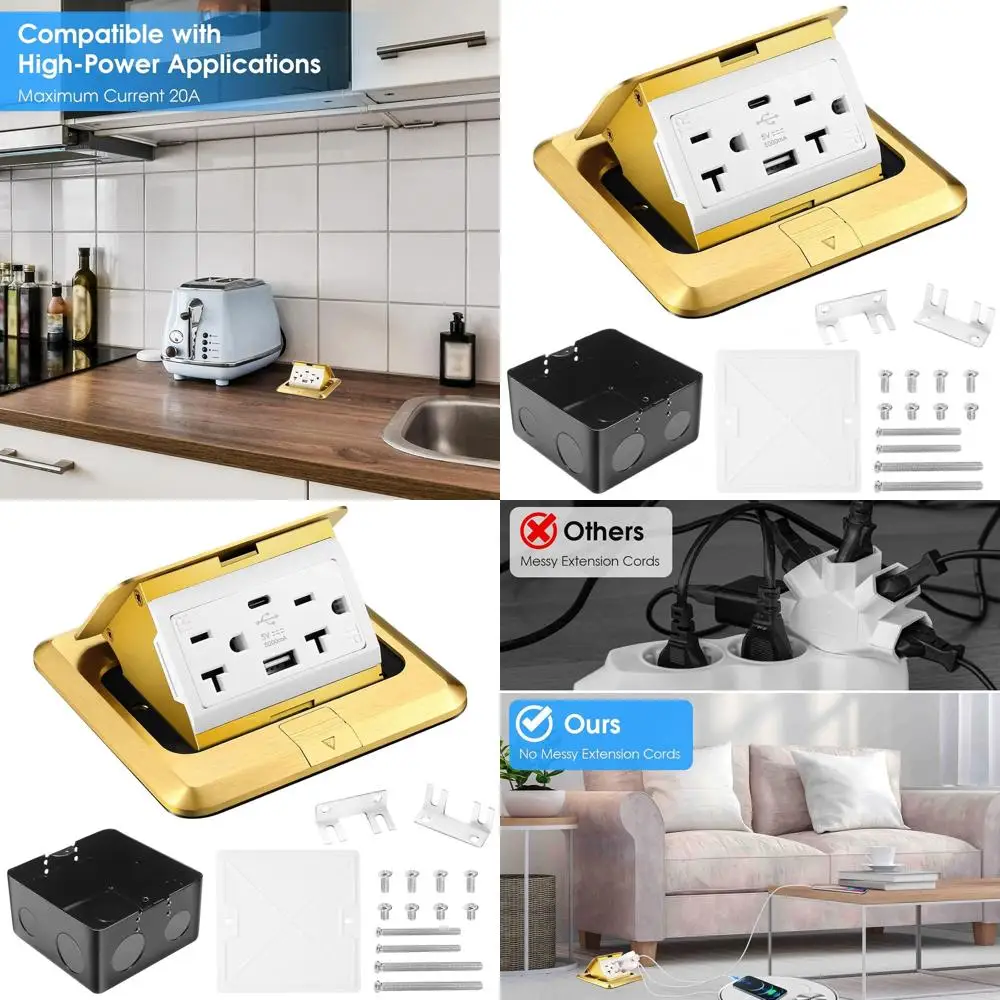 

Выдвижная розетка 20А с портами USB-C и USB-A мощностью 25 Вт, двумя розетками переменного тока для мощных устройств, повышенной стабильностью и плавной работой