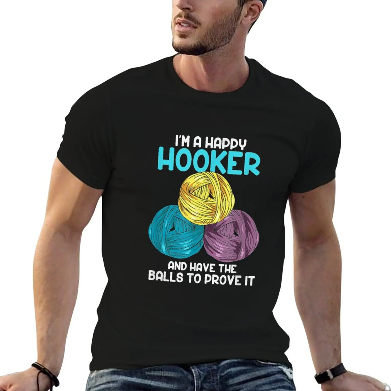 Im a happy Hooker Quilting Sewing Crocheting Funny Crotchet T-Shirt Street Style Casual Tee Shirt