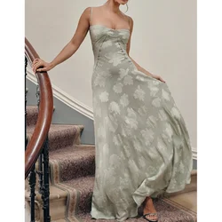 2025 Women Sexy Backless Sleeveless Off Shoulder Dress Floral Print Wrap Waist Summer Dress Long Robe Elegant Vestidos