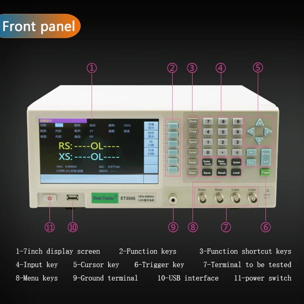 East Tester Benchtop LCR Meter 10Hz-1MHz Desktop LCR Digital Bridges Tester Capacitance Resistance Inductance Frequency Analyzer