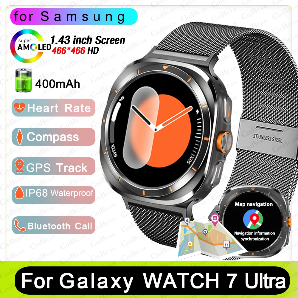 

Для Samsung Galaxy Watch7 Ultra Смарт-часы Мужские GPS Track Компас 1,43 "AMOLED всегда дисплей HD-экран Bluetooth Call Smartwatch