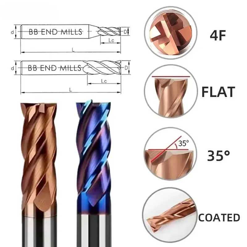CNC كربيد شقة نهاية مطحنة التنغستن القاطع 4 الناي المعادن الصلب بالقطع أداة مربع راوتر بت 6 8 12 عرقوب HRC55
