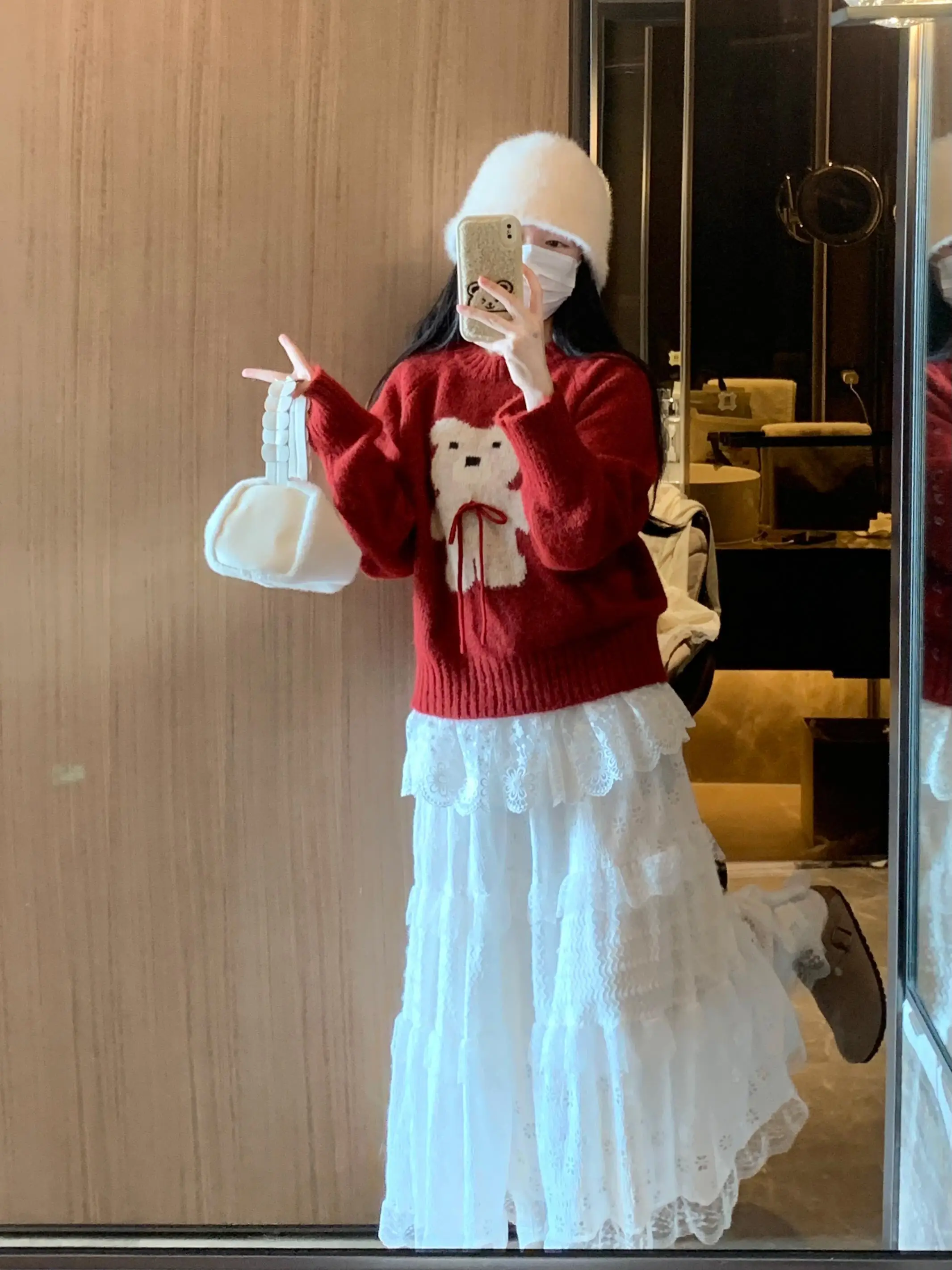 

Cisas Bear Sweater Cute Staable Holiday Wear Sweet Girl's Faionable Winter Top Other Material 00% 2024 Winter New