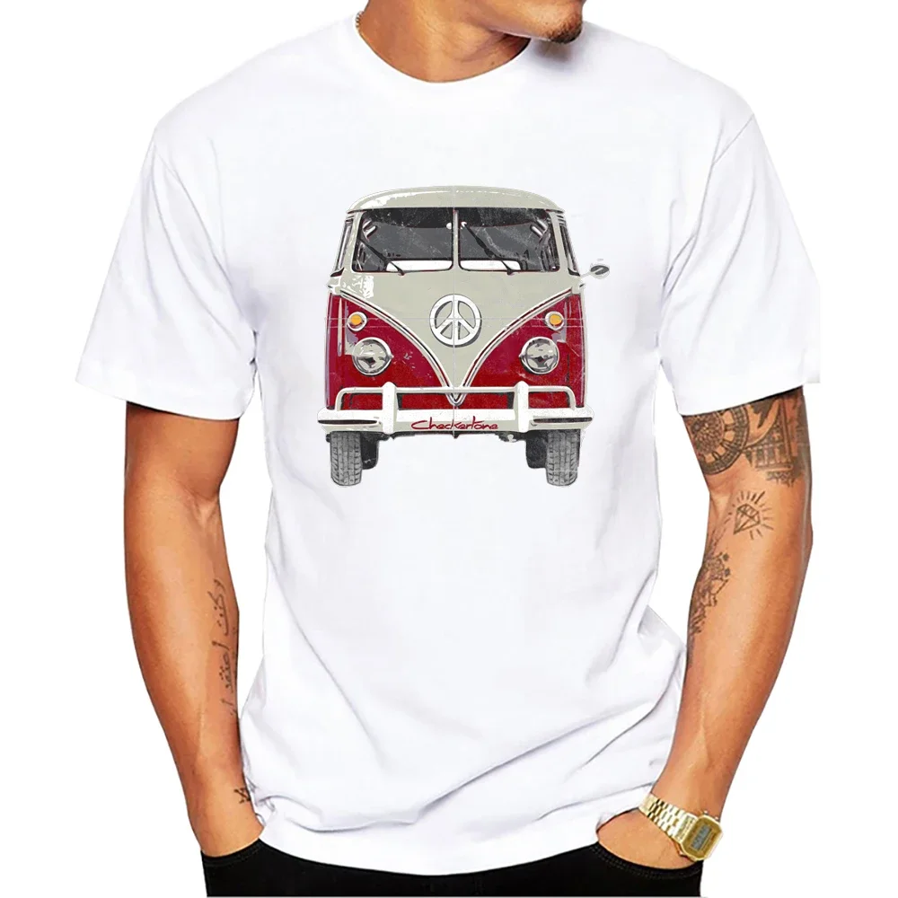 TEEHUB Vintage 1960s Bus Men T-Shirt Retro Red Bus Surf Printed T Shirts Short Sleeve Tshirts Harajuku Tee