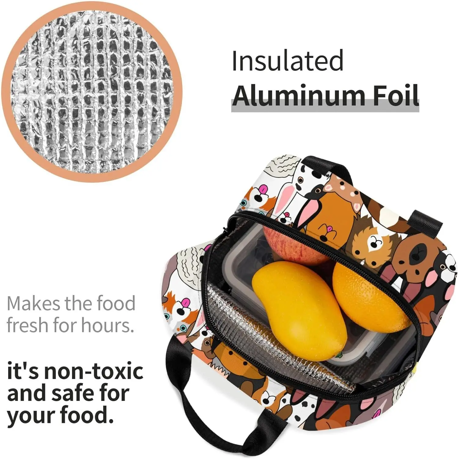 Bolsa de almuerzo con estampado de animales para mujeres y hombres, bolsa de mano compacta, contenedor reutilizable, fiambrera para el trabajo de oficina escolar, 6l