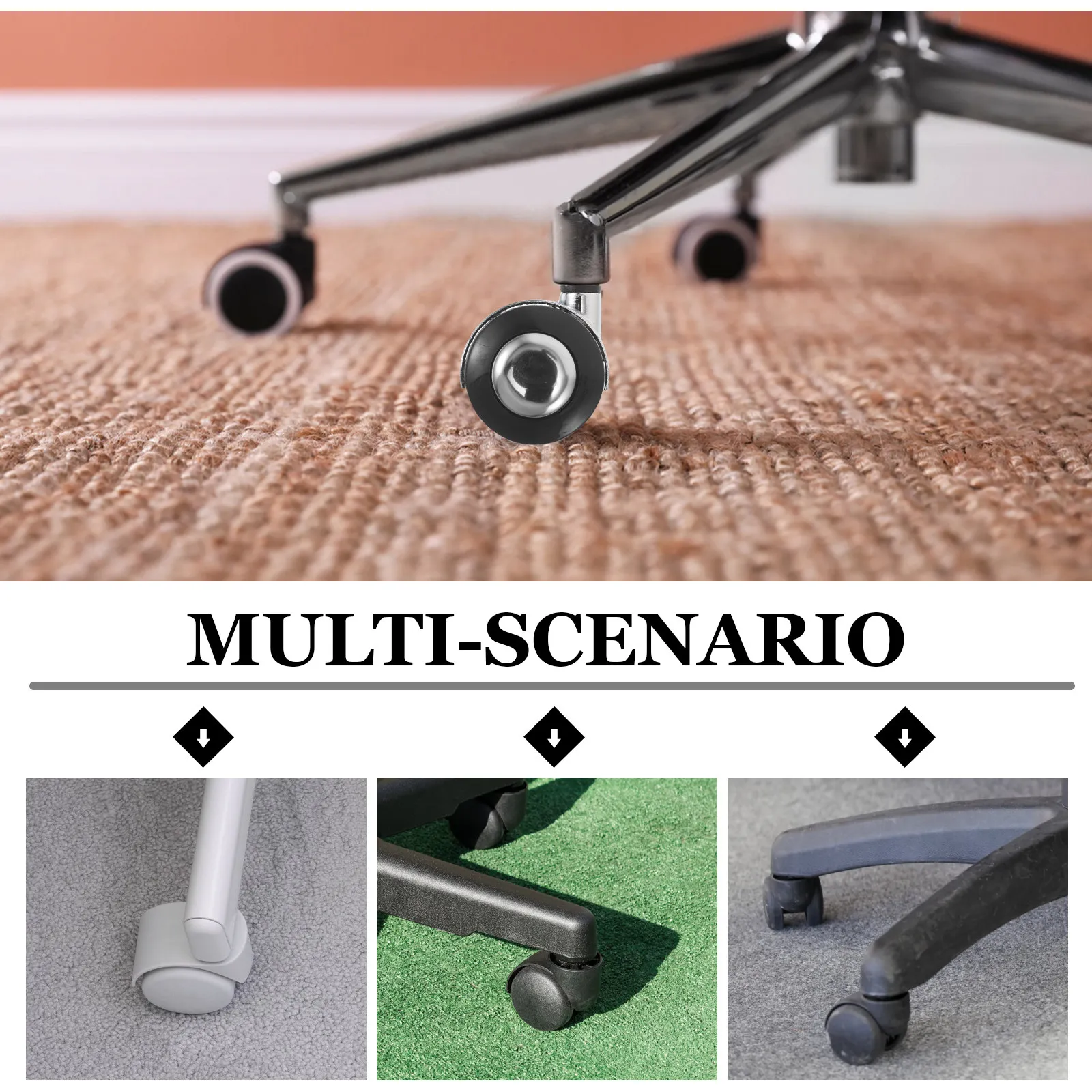 8Pcs 1.5 Inch Office Chair Wheels Replacement Set Threaded M8 Stem Nylon Caster Wheels with Gravity Brake Quiet for Carpet Hard