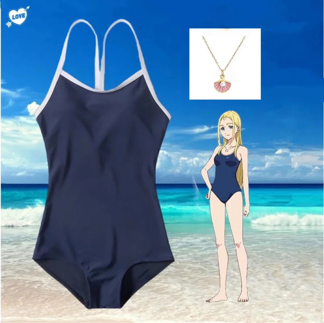 Anime Summer Time Rendering Ushio Kofune Cosplay Blue Swimwear Costume Wig Blonde Hair Summertime Render Swimsuit