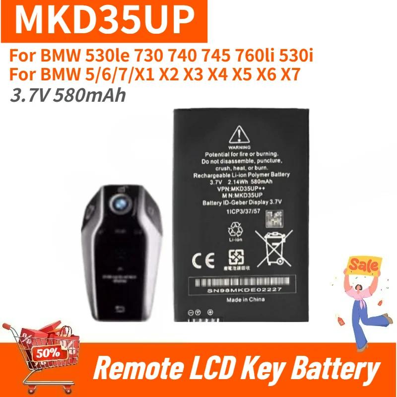 

New High Quality MKD35UP Remote LCD Key Battery 3.7V 580mAh For BMW 730 740 530le 745 760li X3 X4 X5 Serie 9442976-01 UP120009