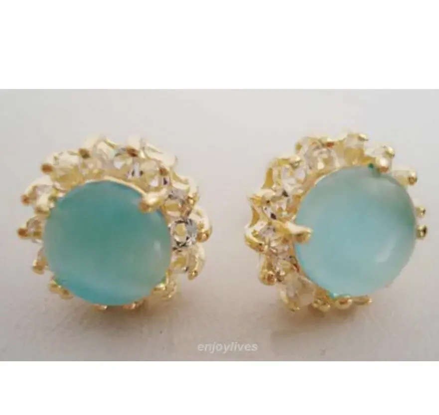 

Fine jewelry Hot selling Hot sale new Style Sky-blue Opal Yellow Plated Crystal Earrings -Bride jewe