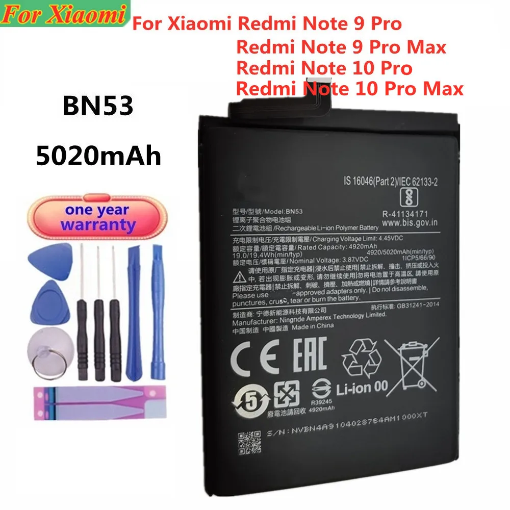 5020mAh BN53 Battery For Xiaomi Redmi Note 10 pro 10Pro Max / Redmi Note 9 Pro 9Pro Max Phone Bateria Batteries + Free Tools