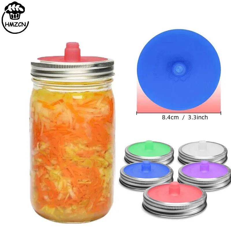 1Pcs Silicone Waterless Airlock Fermentation Lid With Ring For Wide Mouth Mason Jar For Sauerkraut Fermented Kitchen Accessories