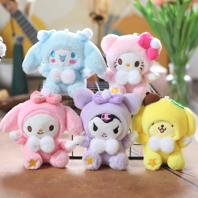 1Pc Kawaii Hello Kitty Kuromi Melody Pompom Purin Cinnamoroll Plush Doll Toys Pendant Cute Plush Keychain Bag Pendant 12cm