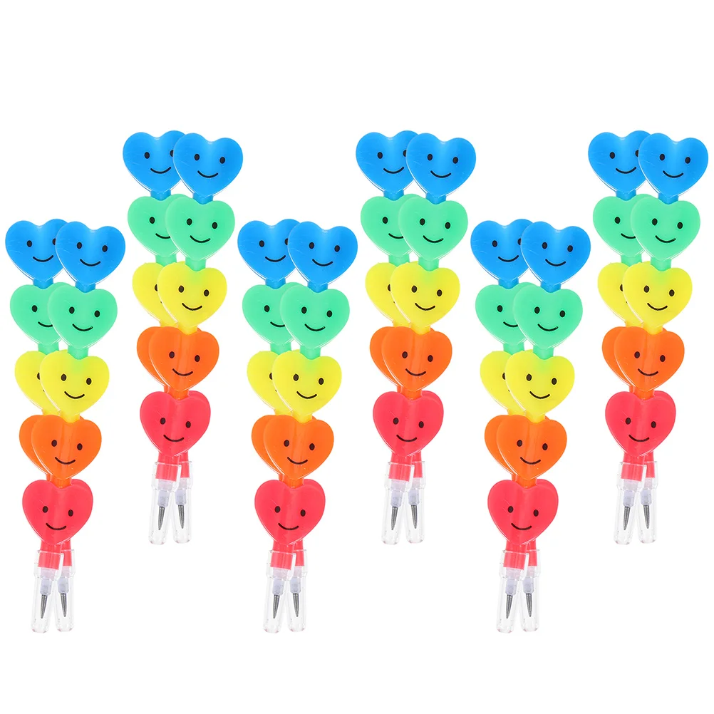 12 Pcs Stackable Pencils Kids Stationery Goodies Bag Filler Heart-shaped The Face Stacking for Plastic Cartoon Student Child