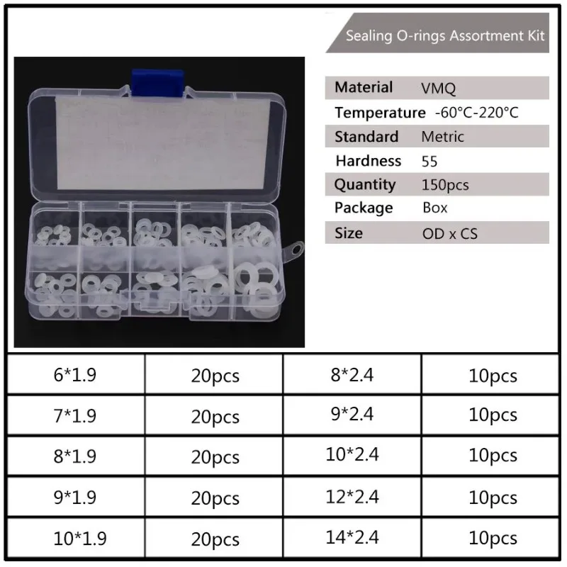 150pcs Box Sealing Gasket White Silicone O-ring Washers Flat Seal Ring Tool for Sump Plugs Oil Waterproof Heat-Resistant Ring