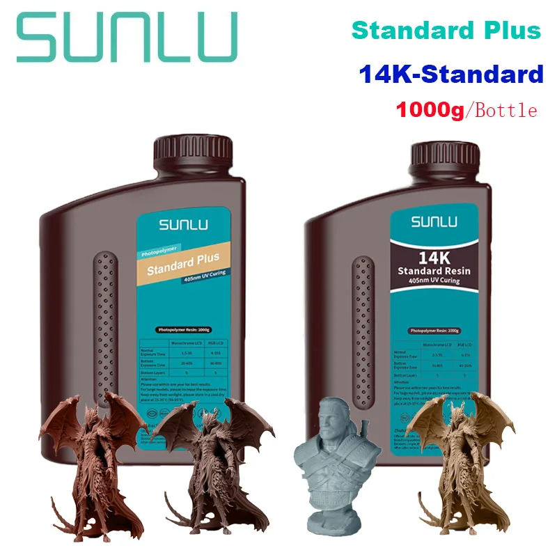 

SUNLU 1KG Standard Plus/14K Standard Resin 1KG/Bottle 405nm Rapid UV-Curing Photopolymer Resin For LCD 3D Printer Material