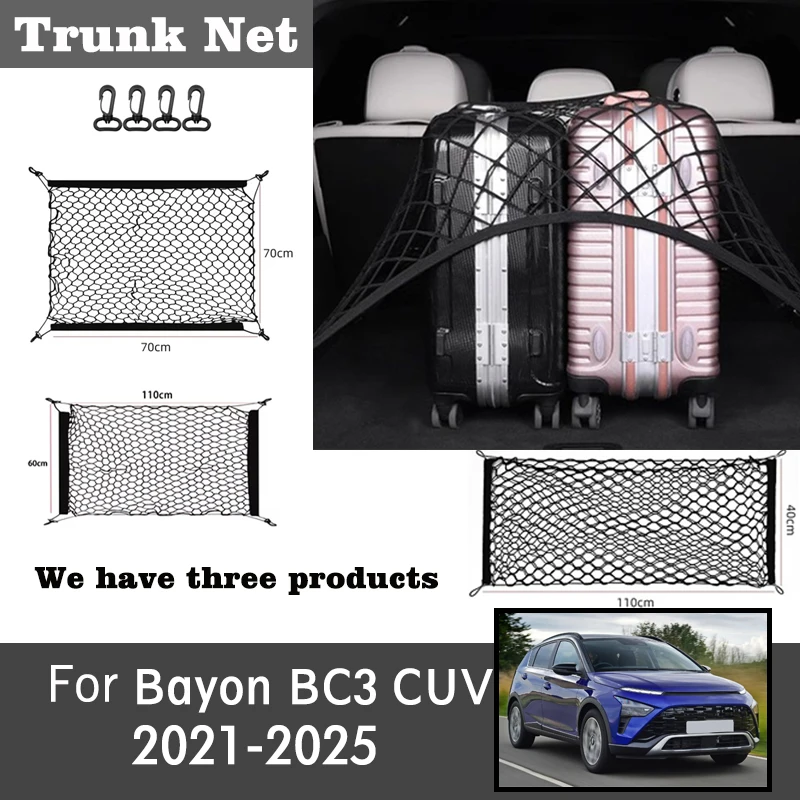 

Auto Trunk Nets For Hyundai Bayon BC3 CUV 2021-2025 Accessories Car Double Layer Net Back Rear Mesh Trunk Boot Organizer Bags