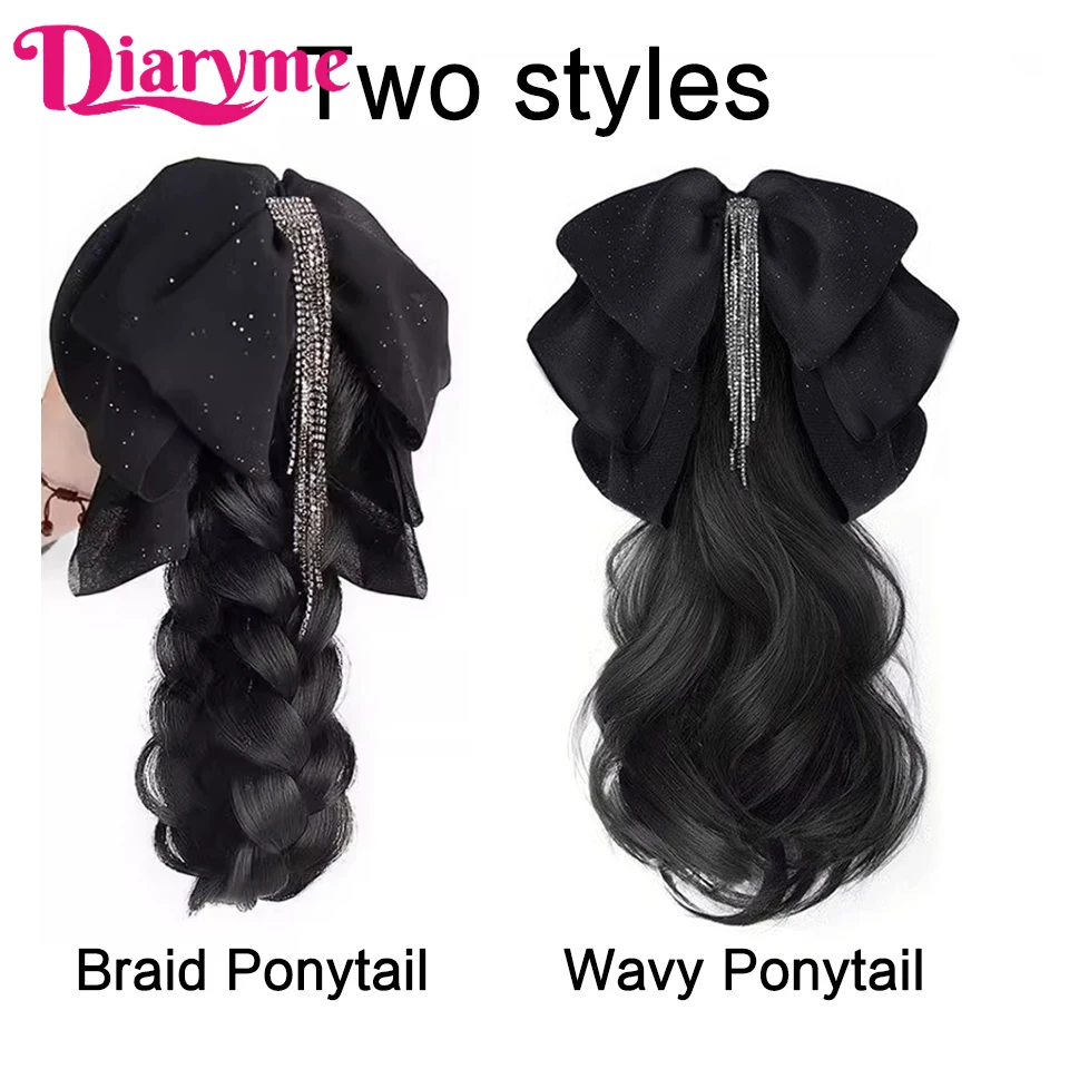 Claw Clip Braided ponytail Wig Female Tassel Bow Low Ponytail Natural Braided Hair Synthetic Fake Braids Ponytail Hair Extension