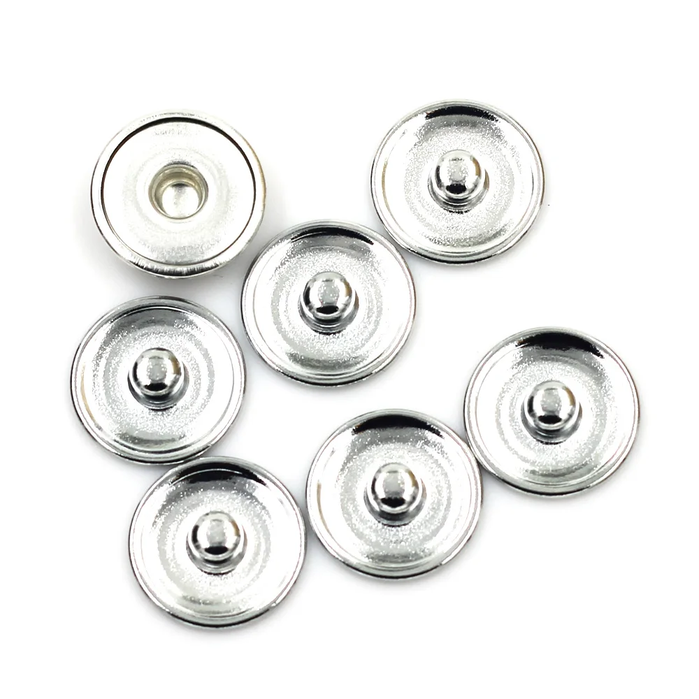 200Pcs Snap Press Buttons Base Round Copper Fit Charm Necklaces Siver Tone Jewelry DIY Finding 18mm