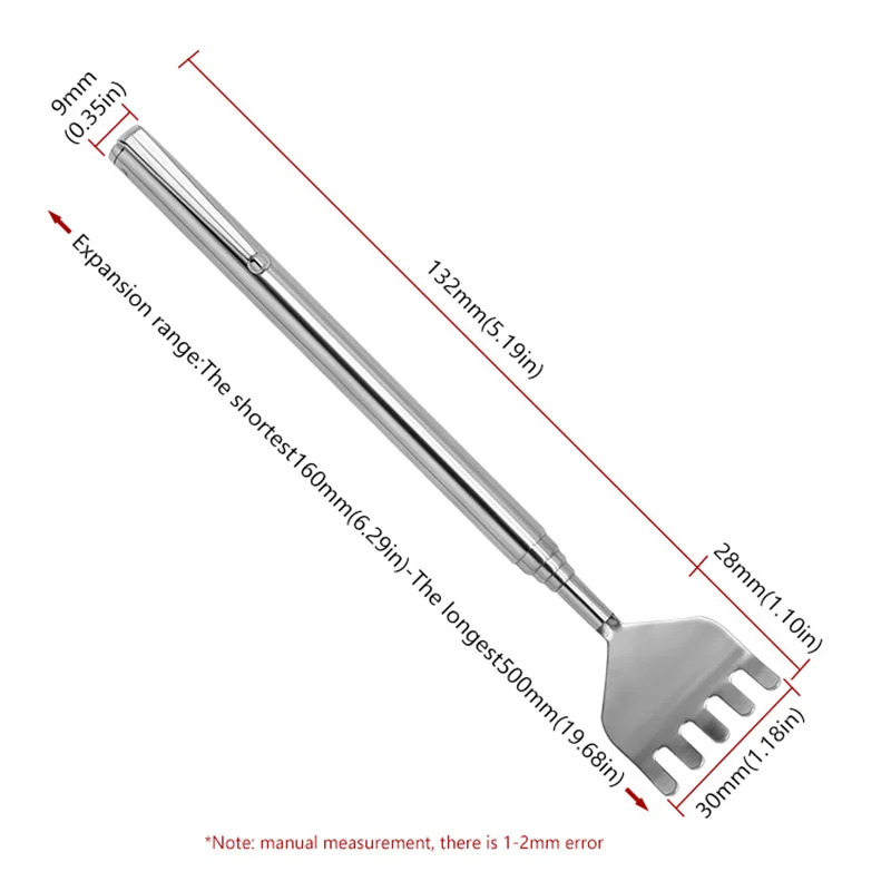 Aço inoxidável telescópico Tickle Scratcher Scratcher, Easy Back Scratcher, Rake Device, 16-50cm