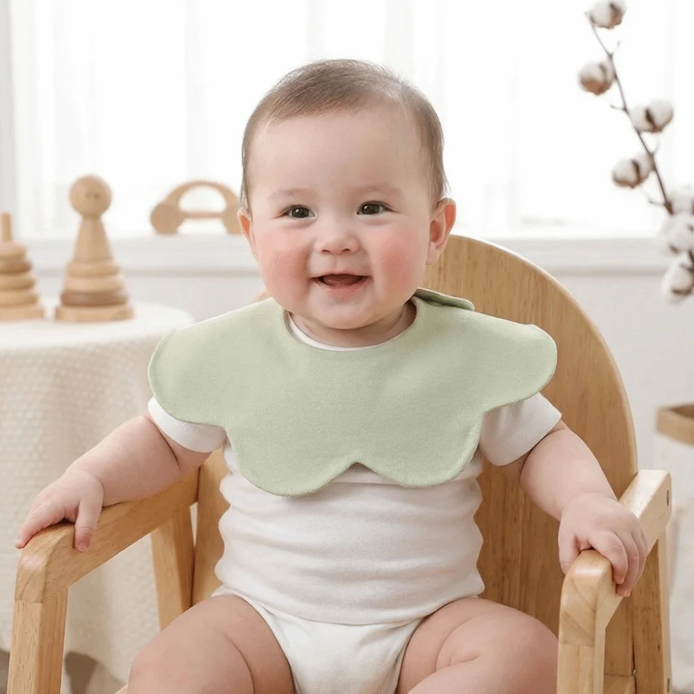 

Solid Color Baby Feeding Bib Double-sided Wearing Comfortable Drool Burp Cloth Petal Design Soft Cotton Saliva Towel