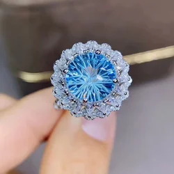 10X10mm Size Natural Topaz Ring for Women Jewelry Real 925 Silver Round Natural Gem Certified Birthday Gift Good Fireworks