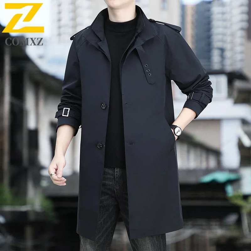 

COMXZ 2025 Premium Men Mid-Length Jacket Japanese Style Premium Feel Lapel Coat breathable lightweight Warm Leisure windbreaker